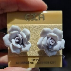 Vintage Porcelain Lilac Rose Bud Earrings Pierced Ears